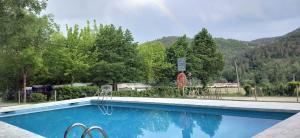 a swimming pool with a view of a mountain at Càmping - Bungalows La soleia d'Oix in Oix