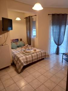 沃洛斯的住宿－Romance in Volos，一间卧室配有一张床,并在一间客房内配有电视。