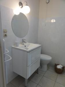 ein Badezimmer mit einem Waschbecken, einem Spiegel und einem WC in der Unterkunft QUAI 2 in Saumur