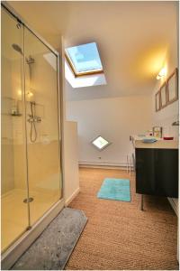 een badkamer met een douche en een dakraam bij Domaine de Quintalone in Cintegabelle
