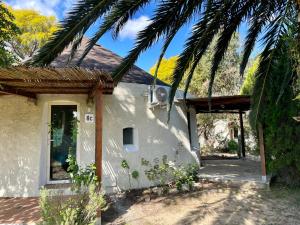 a house with a palm tree in front of it at Cugnana Porto Rotondo Bungalows - Camping in Cugnana