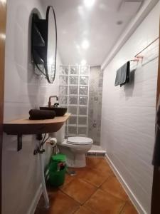 a bathroom with a sink and a toilet at Quinta Da vida Serena in Gaio