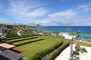 a park with palm trees and the ocean in the background at Apartment Josephine - Beachfront in Protaras