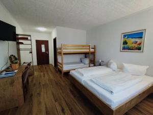 1 dormitorio con 2 camas y 1 litera en Hotel Sonnenkeller en Neu Ulm