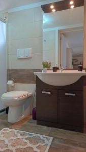 a bathroom with a sink and a toilet and a mirror at Glicine Apartment in Gallipoli