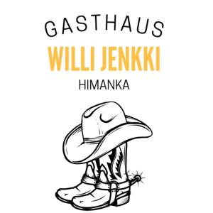 un hombre de dibujos animados usando un sombrero con las palabras casbah jengk en Gasthaus.himanka, en Himanka