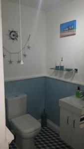 a bathroom with a white toilet and a sink at A quiet self-contained flat close to Exeter. in Stoke Canon