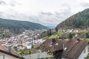 a view of a small town in the mountains at Ferienwohnung Rennbächle in Bad Wildbad