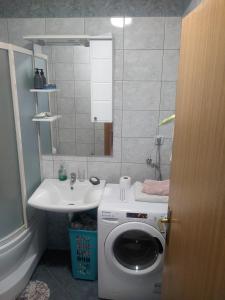 a bathroom with a washing machine and a sink at Banja luka Apartmans in Banja Luka