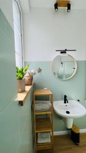 a bathroom with a sink and a mirror at Ostseeglück in Zingst