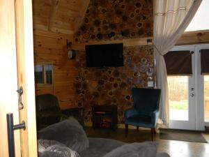TV a/nebo společenská místnost v ubytování Cabin by the Pond at Laurel Springs Farm-Hocking Hills