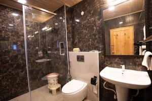 ein Bad mit einem WC, einem Waschbecken und einer Dusche in der Unterkunft Green Nest Resort Ooty in Kotagiri