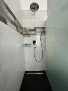 W łazience znajduje się prysznic z głowicą prysznicową. w obiekcie LEA Apartments Waldstraßenviertel w Lipsku