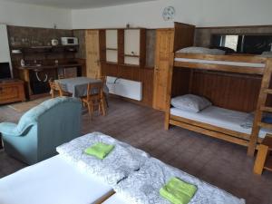 a room with two bunk beds and a table at U Dragouna in Köllein