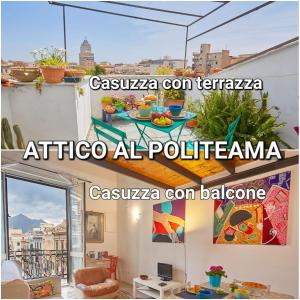 パレルモにあるCasuzza al Politeamaの市街の景色を望むバルコニー付きの家