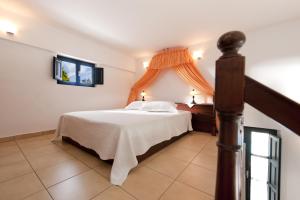 1 dormitorio con 1 cama y TV en la pared en Anthonas Apartments, en Imerovigli