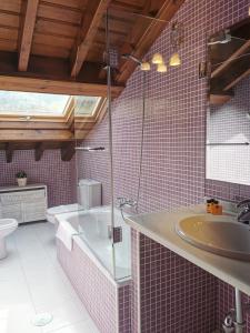 a bathroom with a sink and a tub and a toilet at Casa Rural El Gidio in Parres de Llanes