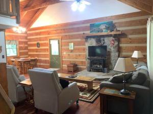 uma sala de estar com um sofá e uma lareira em Bearadise Cabin em Terra Alta