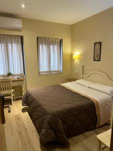 a bedroom with a large bed and a desk at Hostal Toledo Plaza in Toledo