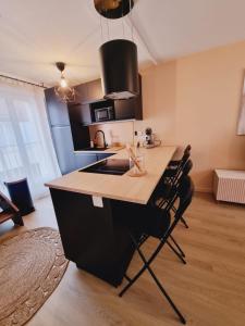 ヌフル・ル・シャトーにあるDuplex neuf centre ville avec parkingの島の真ん中にあるキッチン