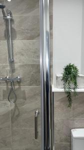 a shower with a glass door in a bathroom at 2 bed Penthouse in Liverpool City Centre in Liverpool