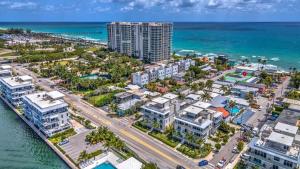 an aerial view of a city and the ocean at The Shell on Walnut Studio with Bath Hollywood Beach Free Parking in Dania Beach