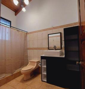 阿拉胡埃拉的住宿－Uruka Lodge，一间带卫生间和水槽的浴室