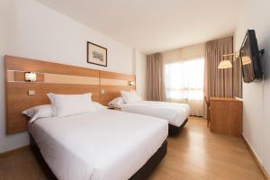 Cette chambre comprend deux lits et une télévision. dans l'établissement Hotel Faranda Los Tilos, à Teo