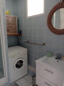 W łazience znajduje się pralka i umywalka. w obiekcie Charmant studio fonctionnel avenue des alliés w mieście Cavalaire-sur-Mer