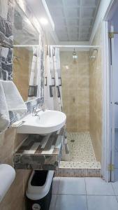 een badkamer met een wastafel en een douche bij Alojamientos Santa Marta La Unión in La Unión
