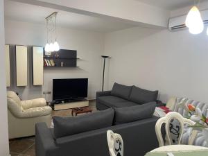 a living room with a couch and a tv at Villa Mimoza in Golem