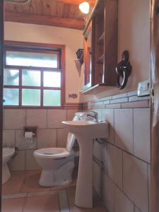 a bathroom with a toilet and a sink at Cabañas Huayra in El Hoyo