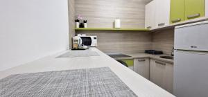 a kitchen with a counter top with a microwave at Studio 7 in Novi Sad
