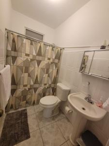 a bathroom with a toilet and a sink at Boqueron el “Carribe” “paradise” in Cabo Rojo