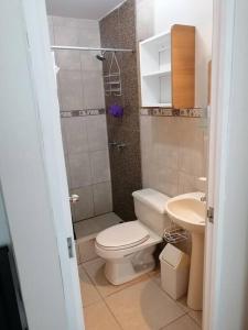 利馬的住宿－Gorgeous 2 bedroom flat in nice commercial area，一间带卫生间和水槽的小浴室