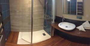 a bathroom with a shower and a sink at Hôtel des Rochers in Perros-Guirec