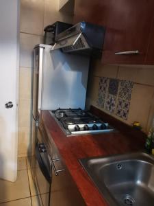 a kitchen with a stove top oven next to a sink at Arriendo diario a pasos playa la herradura in Coquimbo