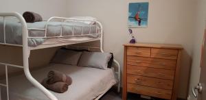 a small bedroom with a bunk bed and a dresser at Peak 105 in Mount Buller