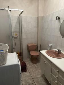 łazienka z toaletą i umywalką w obiekcie Petit paradis dans l'aveyron w mieście Saint-Jean-du-Bruel +26 zdjęć