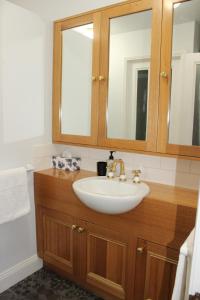 a bathroom with a sink and a mirror at Coopers Cottage Battery Point in Hobart +26 photos