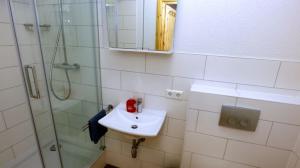 a bathroom with a sink and a shower at Hof Stallegg in Löffingen