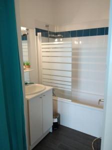 a bathroom with a tub and a sink and a shower at Appartement calme proche de la Loire in Saumur