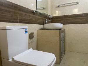 a bathroom with a toilet and a sink at HangarankandaBungalow Deniyaya in Deniyaya