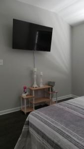 - une chambre avec un lit et une télévision à écran plat dans l'établissement Bayou Baby's Bed and Breakfast, 