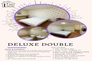 um panfleto para um quarto de hotel com duas camas em I'M Inn - Iconic Mardini Inn em Sorsogon