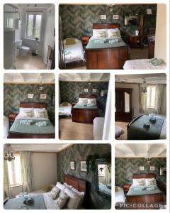 a collage of four pictures of a bedroom at Maison Les Berrys in Bourganeuf