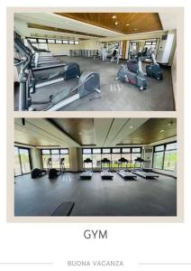 達沃市的住宿－Buona Vacanza at Verdon Parc，两张带桌椅的健身房的照片
