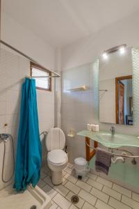 a bathroom with a toilet and a green sink at Natasa Hotel in Skala Potamias