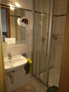 bagno con lavandino e doccia di Ferienhaus Keller a Lippertsreute