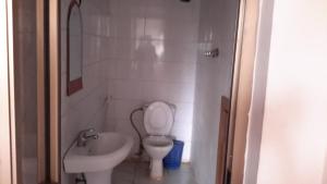 La petite salle de bains est pourvue de toilettes et d'un lavabo. dans l'établissement GSF Guest House, à Addis-Abeba